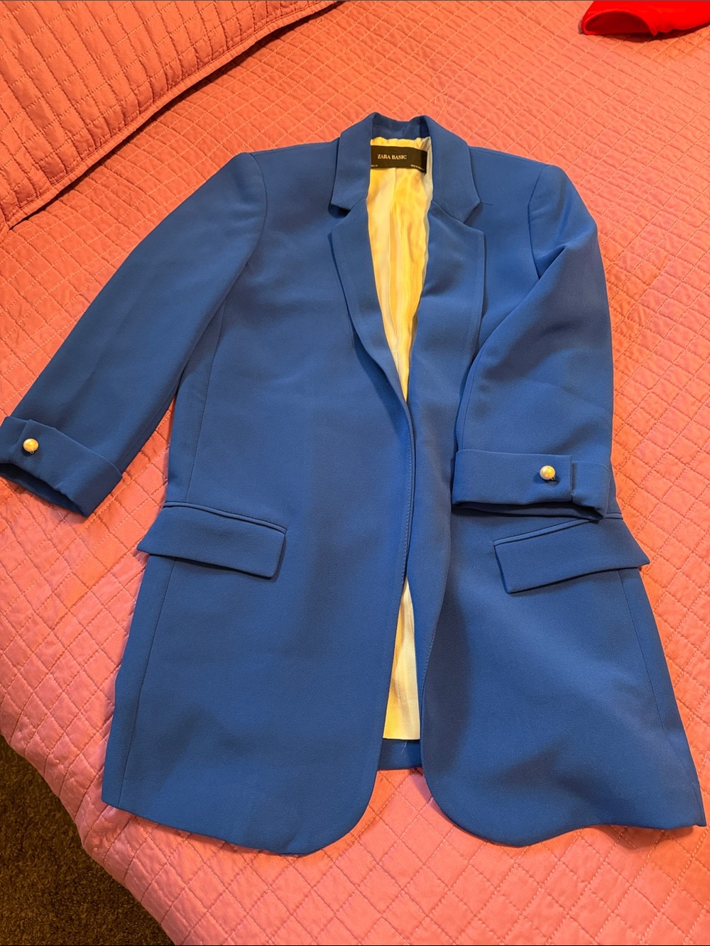 Zara Blue Long Blazer with pearl Buttons